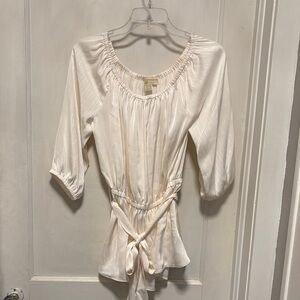Michael Michael Kors Cream Satin Off The Shoulder Longsleeve Boho Tunic Blouse M